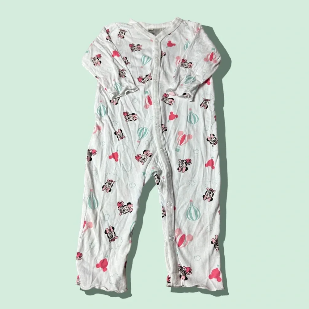 Baby H&M Disney White Baby Minnie Mouse Hot Air Balloon Button Front Pajamas